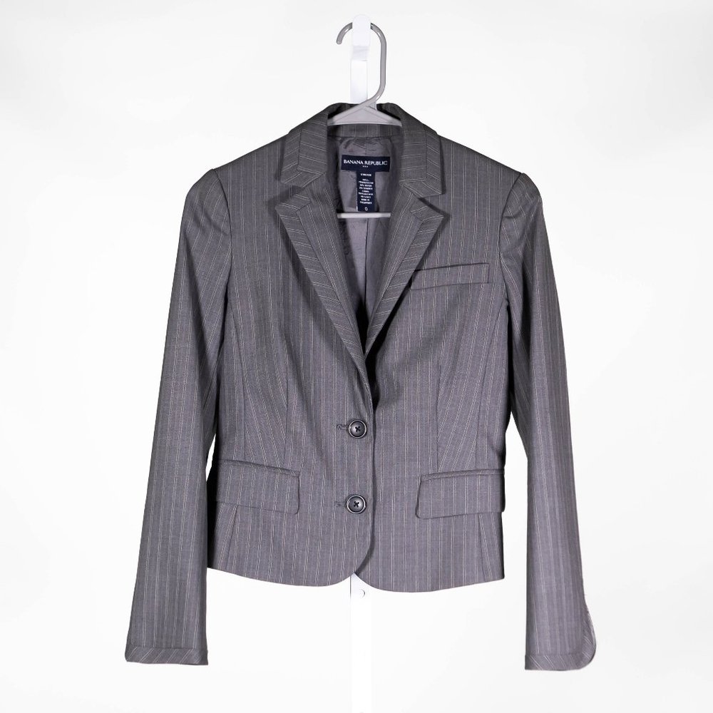 Banana Republic Women's Blazer Gray Striped Stretch Preppy Career Suit Jacket 0 - Picture 1 of 9